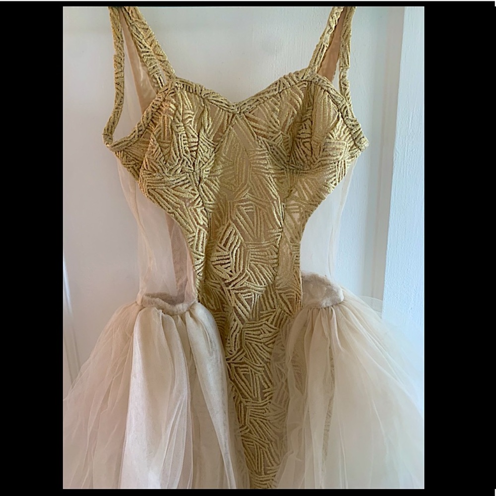 Unique sheer mesh gold dress